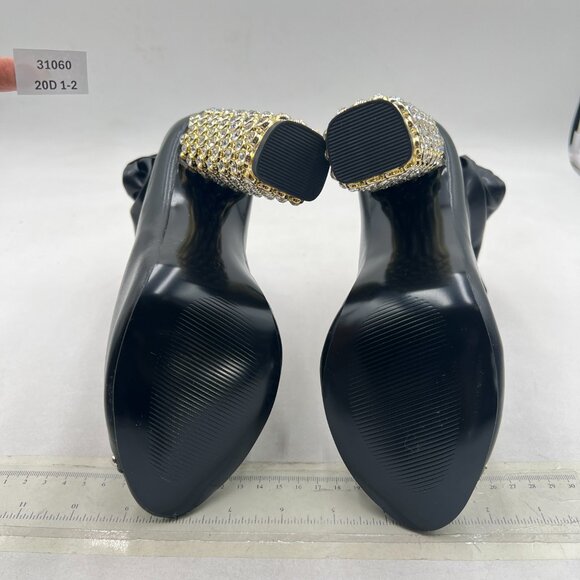 FSJ Black Stylish Peep Toe Slouch Ankle Boots Chunky Stacked Heels Crystal Shoes - Picture 7 of 8